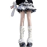 RoseSeek Women's 1 Pair Y2K Bow Front Lace Trim Leg Warmers Ribbed Knit Over Knee Pile Leg Warmers Long Socks