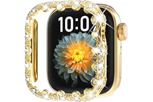 Surace Bling Bumper Case Compatible with Apple Watch Series 6 5 4 SE2 44mm, Four-Leaf Clover Crystal Diamond Protective Face Cover for Women, Hard PC Frame Protector for Apple Watch Case 44mm, Gold