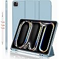 iMieet for iPad Pro 11 Inch Case M4 2024 (5th Generation) with Pencil Holder, [Support Pencil Pro and Pencil (USB-C)], Trifold Stand Smart Case with Soft TPU Back, Auto Wake/Sleep (Light Blue)