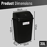 Plastix 30 Litre Swing Bin Black Plastic Waste Rubbish Kitchen Dustbin view 2