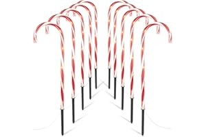 Brightown 28" Candy Cane Lights with Stakes, 10 Packs Large Christmas Pathway Lights Outdoor, Candy Cane Lights Outdoor Pathway Christmas Decorations for Yard Lawn Garden Walkway Sidewalk