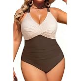 Plus Size One Piece Swimsuit Tummy Control Full Coverage Bathing Suit | Sweetheart Neckline, Twist Front, Criss Cross Back, Wide Adjustable Straps, Ruched Stomach, Removable Bra