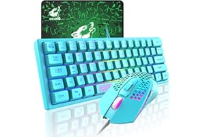 60% Gaming Keyboard and Mouse Combo,Portable 62 Keys TKL Wired RGB Backlit Mechancail Feel Keyboards,Lightweight Gaming Mouse