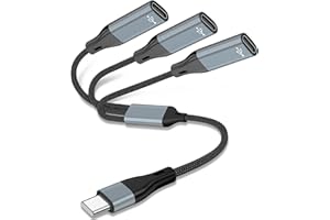 AZDDUR USB C to 3 USB C Female Splitter Cable Headphone Converter OTG Splitter with Data Transfer Compatible with iPad Pro, iPad Air 6/5, MacBook, iPhone 16/15/15Pro, Galaxy S24/S23