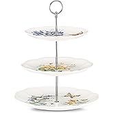 Lenox Butterfly Meadow Porcelain 3-Tier Serving Tray | dishwasher safe, microwave safe | 3-piece, for desserts, gift for women, cupcake stand and tray, cake stand item