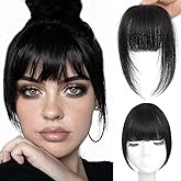 MOCA HAIR Clip in Bangs 100% Real Human Hair Extensions French Brown Black Fake Bangs Hair Clip on bangs for women Fringe with Temples Hairpieces Faux Bangs for Daily Wear