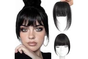 MOCA HAIR Clip in Bangs 100% Real Human Hair Extensions French Brown Black Fake Bangs Hair Clip on bangs for women Fringe with Temples Hairpieces Faux Bangs for Daily Wear