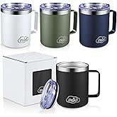 CoolSub 12oz Insulated Coffee Mug with Handle, Stainless Steel Wide Mouth Travel Tumblers with Lid, Double Wall Vacuum Coffee Cup for Camping, Office, Mix 4 Packs