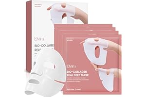 Elvira Bio-Collagen Real Deep Mask, Overnight Hydrating Face Mask with Hyaluronic Acid, Korean Skincare Face Mask for Moisturizing and Firming, Face Masks Sheet for All Skin Types, 4 Pack