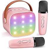 Mini Karaoke Machine Kids Microphone, Haomuren Portable Bluetooth Karaoke Speaker with 2 Wireless Microphones and LED Lights, Christmas Birthday Party Gifts for Kids & Adults