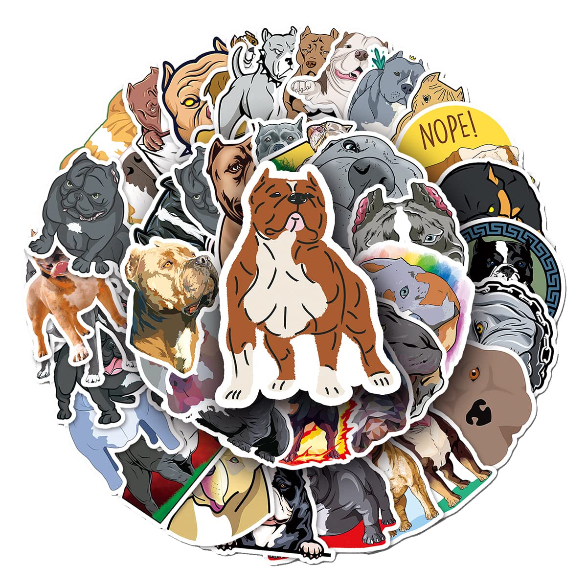 Cartoon Bully Dog Vinyl Stickers, 50 PCS Waterproof Illustrated Animal Decals for Laptops, Scrapbooking, Journals, Notebooks, Water Bottles, Suitcases, Phones & DIY Decor
