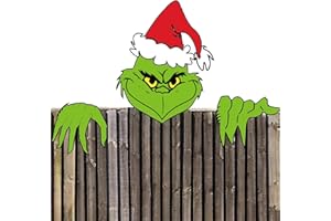 AMZFAVOR Christmas Decorations Outdoor - Fence Yard Sign with Green Gnome Hand Head for Holiday Christmas Xmas Fence Peeker Decorations Outside