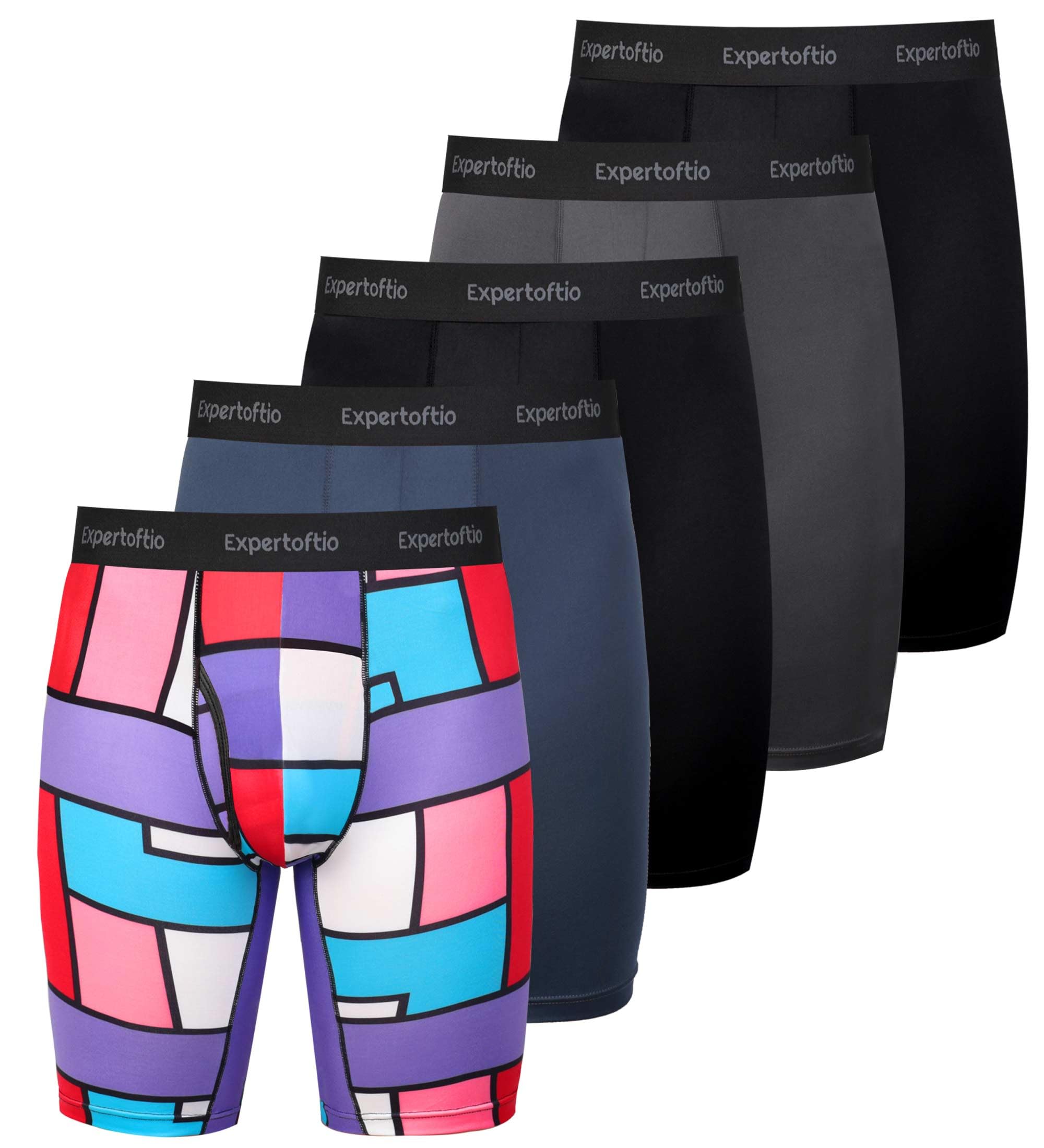 Photo 1 of Expertoftio Men's Underwear 9 Inch Long Leg Boxer Briefs for Men, Performance, Moisture Wicking Pack of 5, Anting Chafing, Fly, Color Pattern,M