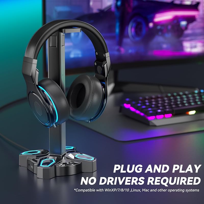Gaming Headset Halterung LED, Controller Halter mit USB Typ-C Ladegerät