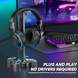 KDD Gaming Headset Stand Holder w/ 9 RGB Light Modes, 2 USB, Type-C, 3.5mm Port view 2