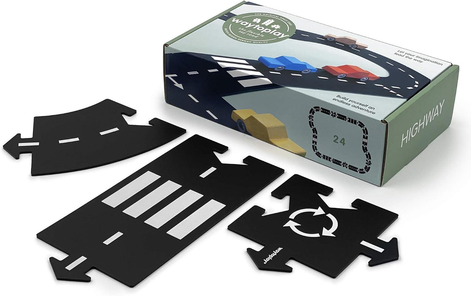 Waytoplay's Highway, Flexible Toy Road Set, 24 pieces. The original since 2003. Made in Europe
