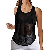 SweatyRocks Women's Scoop Neck Sleeveless Sheer Racerback Workout Tank Top Athletic Shirts
