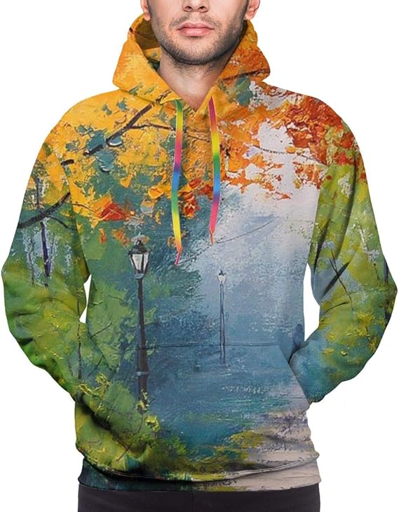 Amazon Co Jp 秋 紅葉 絵画 長袖 パーカー トプルオーバー メンズ 面白 秋 春 冬 カジュアル 服 ファッション小物