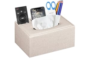 YAPISHI Tissue Box Cover Rectangular, Compatible with Kleenex Box Covers, Multifunctional Facial Tissue Box Holder with Remote Control Holder, Decorative Nighstand Organizer, Tissue Dispenser for Bathroom