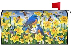 SWEETSHOW Spring Summer Flowers Mailbox Covers Magnetic Standard Size 18 X 21 Birds Butterfly Mailbox Covers Colorful Floral Large Mailbox Wrap Post Letter Box Garden Farmhouse Home Decor for Outside