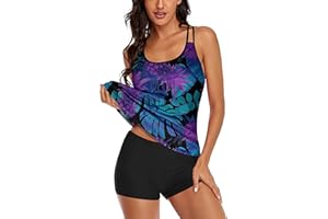 Omichic Women's Bathing Suits Swimsuits Tankini Sets for Two Piece Blouson Tank Top with Boyshorts