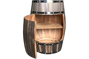 BOOCII Solid Wood Oak Barrel Wine Cabinet with Locking Door - Decorative Beer Barrel Display - Natural Wood Storage - Perfect Wine Cellar Decoration