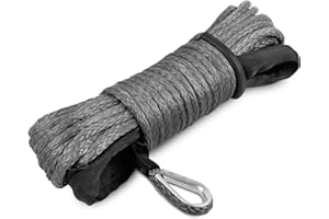 STEGODON 1/4’’ x 50ft Synthetic Winch Rope 10,000lbs Winch Line Cable with Black Protecting Sleeve for ATV UTV Boat Ramsey Synthetic Winch Rope(Gray)