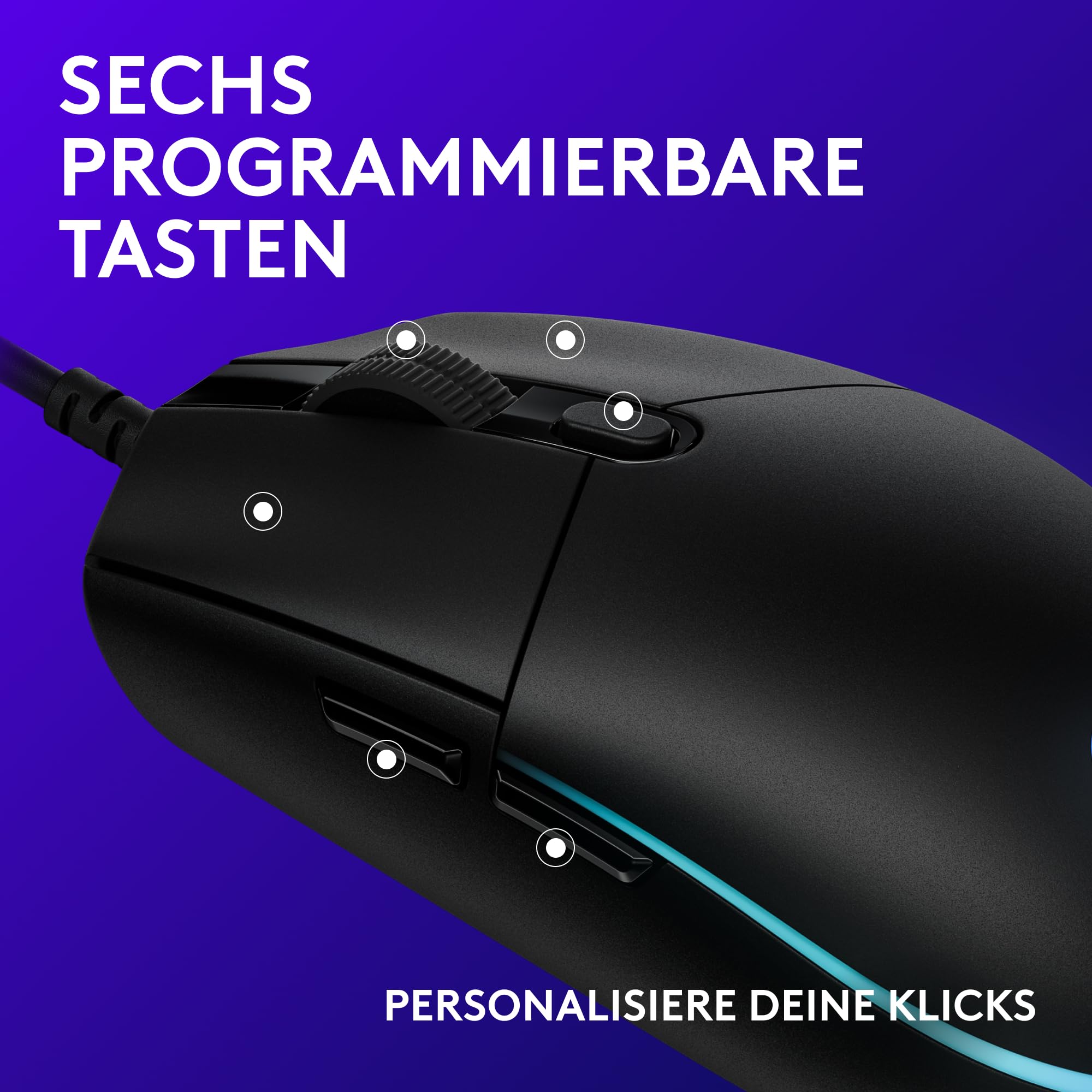 Logitech G203 Gaming-Maus mit anpassbarer LIGHTSYNC RGB-Beleuchtung, 6 programmierbare Tasten, spieletauglicher Sensor, Abtastung mit 8.000 DPI, Geringes Gewicht - Schwarz 3