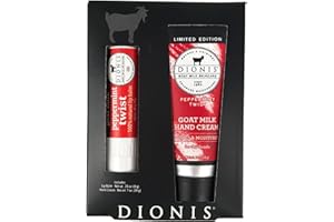 Dionis Goat Milk Skincare Peppermint Twist Scented Hand Cream & Lip Balm Set (1 oz and .28 oz) - Safe For Sensitive Skin, Soothes Chapped Lips and Dry Skin, Cruelty-free and Paraben-free