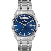Bulova Men's Classic Dress Surveyor 2-Hand Day/Date Quartz Watch, Luminous Hands, 39mm