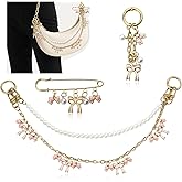 SyhirNmly 3Pcs Purse Bag Charms Chains Set for Handbags Gold Cute Keychain Pin Purse Chain Bag Strap with Aesthetic Pink Bow Pendent Bag Accessories for Women Decorative Crossbody Shoulder Bag Wallet