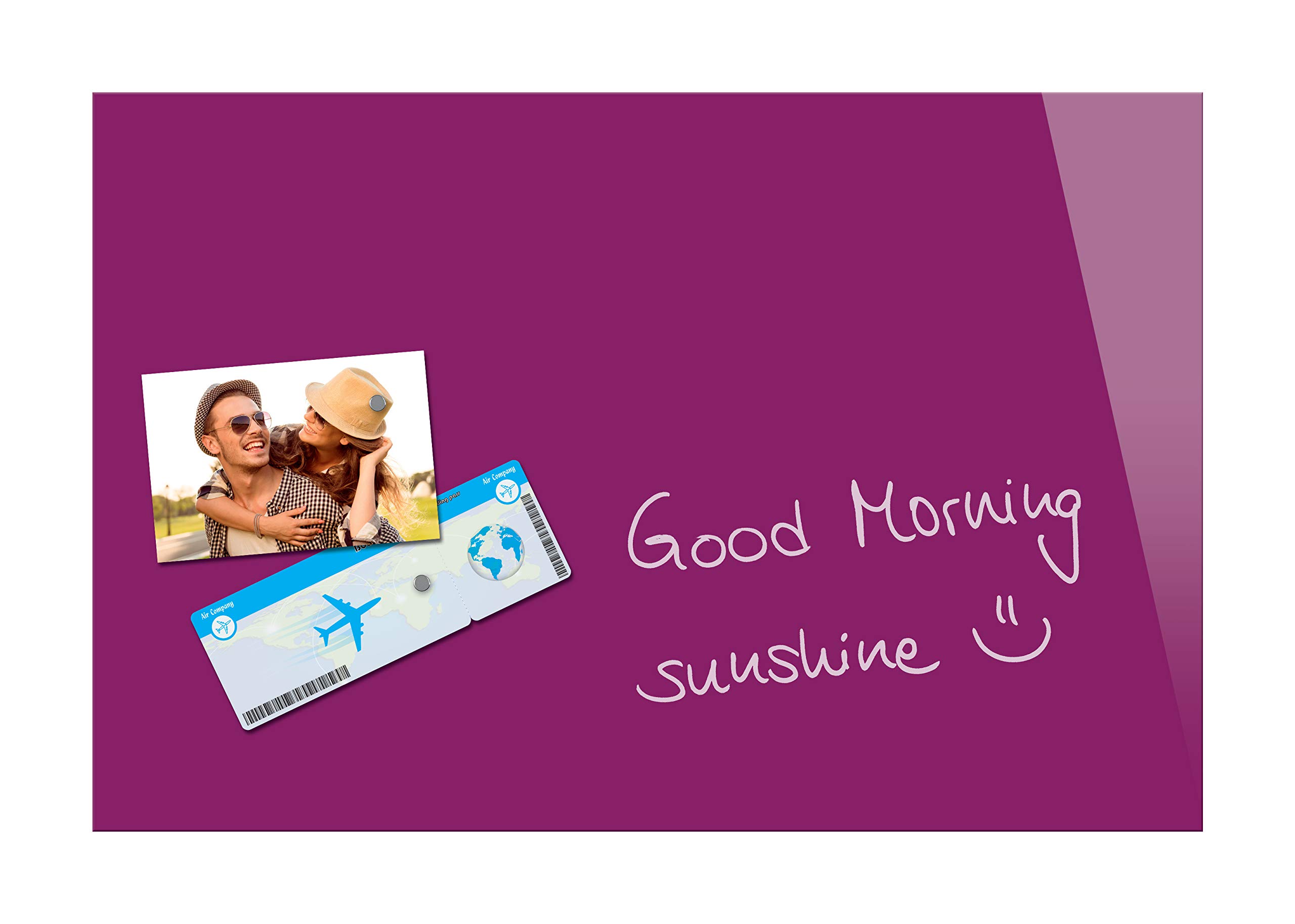 Be!Board B1204 Magnetic Glass Board / Magnetic PinBoard / WhiteBoard / Dry Wipe Board, 60 x 40 cm, Berry