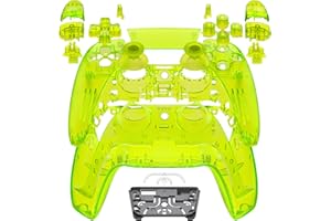eXtremeRate Full Set Shell with Buttons Touchpad Cover, Clear Lime Green Custom Replacement Decorative Trim Shell Front Back Plates Compatible with p s 5 Controller BDM-030 BDM-040 BDM-050