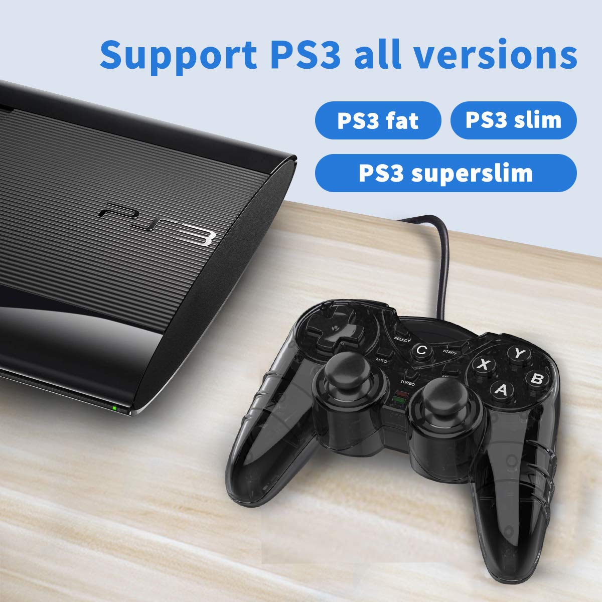 NBCP Game Controller for PC PS3,wired PS3 Controller for Windows 7/8 /8.1/10/ Laptop, TV Box USB Steam Gamepad joystick Joypad with Dual Vibration feedback Turbo Trigger