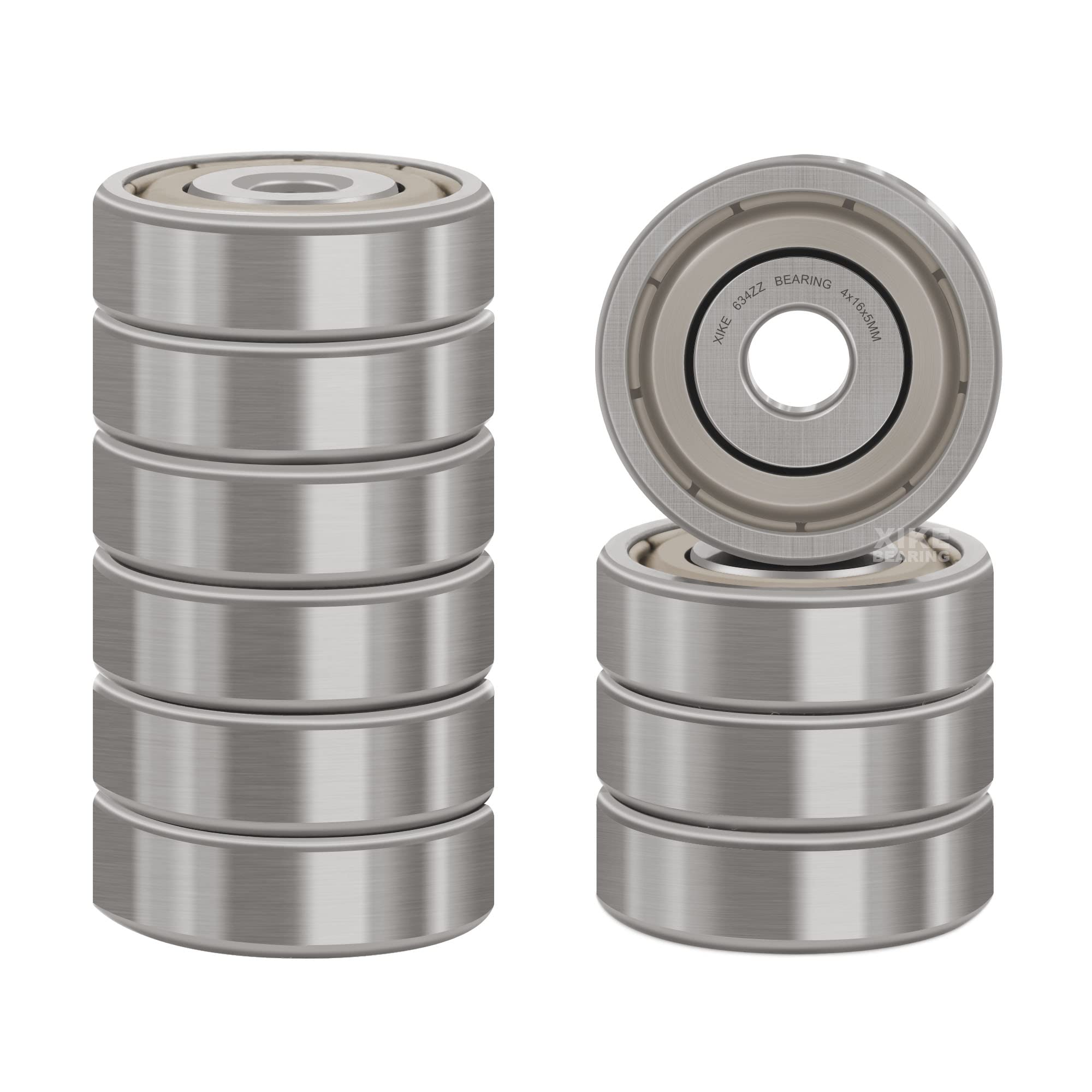 XIKE 10 pcs 634ZZ Ball Bearings 4x16x5mm Chrome Steel and Double Metal Seal, 634-2Z Miniature Deep Groove Ball Bearing.