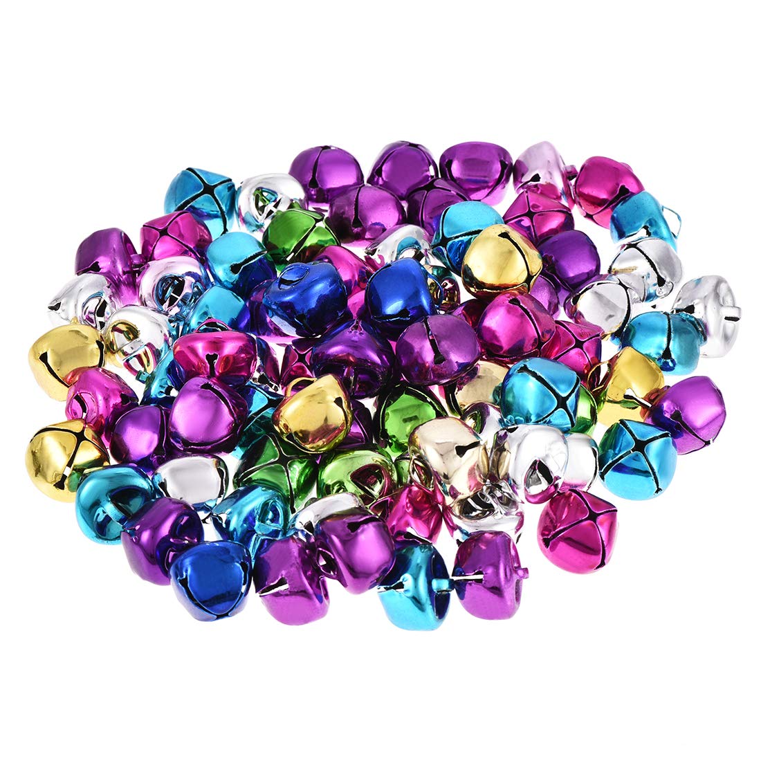 sourcing map DIY Small Bells, 15mm/0.59-Inch 100pcs, Craft Bells Bulk DIY Bells for Christmas Festival Decoration Party Home, Multicolor