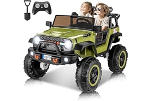 Hikole 2 Seater XL Ride on Car for Kids, 24V 4WD Kids Electric Toys Cars for Big Kids, 20" Wide Seat, 4 * 100W Powerful Engines, Soft Brake, Two Seater Battery Powered Vehicles for Boys Girls, Green