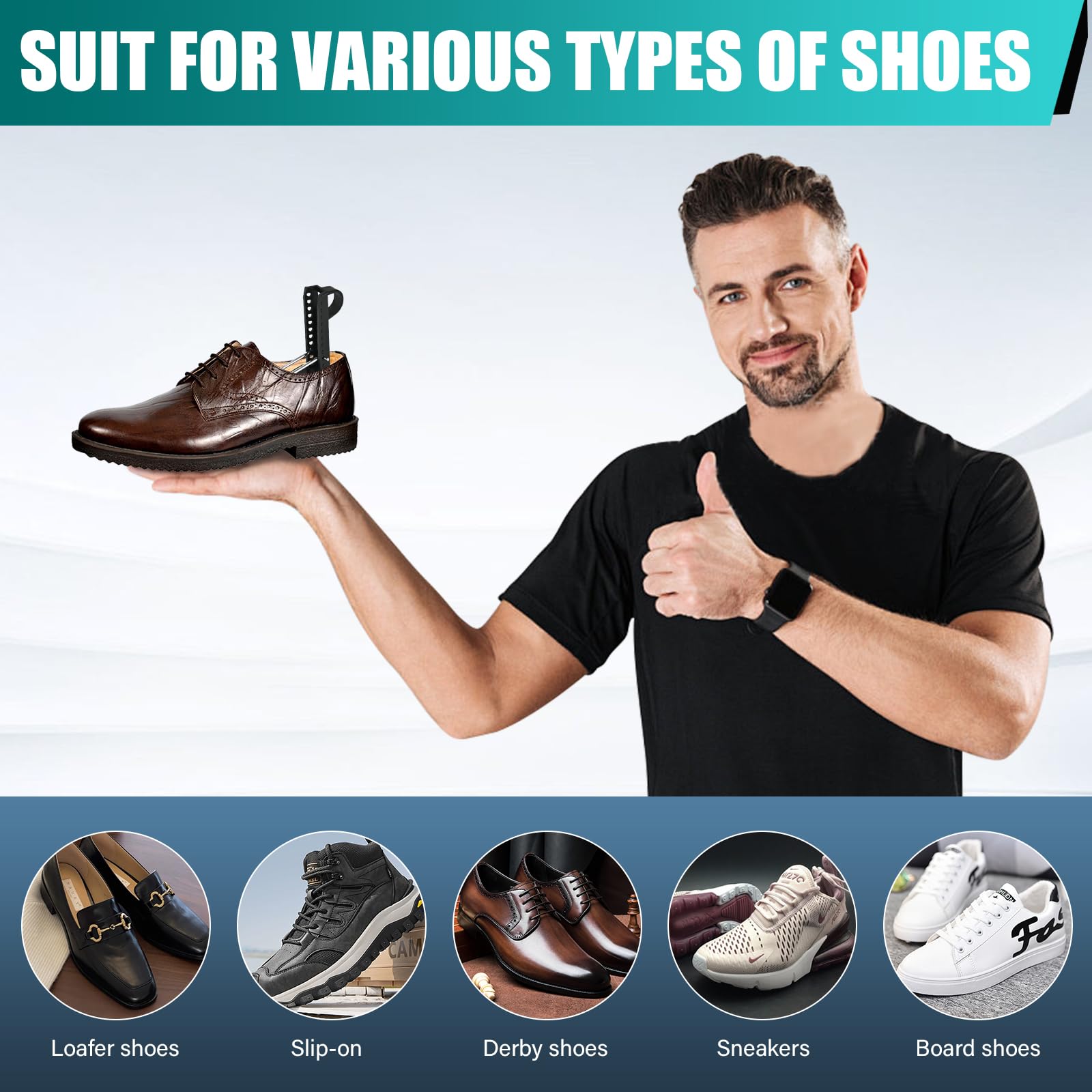EchoDone 5 Pairs Practical Adjustable Length Men Shoe Tree Shoe Stretcher Boot Holder Shaper Support (Black Color)
