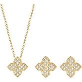 COBI Jewelry Set for Women, 18K Gold & Rhodium Plated CZ Necklace & Earrings, Clover Halo Infinity Solitaire Feather Designs, Dainty Crystal Pendant Sets, Trendy Fashion Gifts for Her