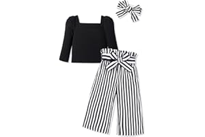 DONWEN Toddler Girl Clothes, Toddler Clothes Square Neck Puff Long Sleeve Top + Pants + Headband 3Pcs Outfit Set