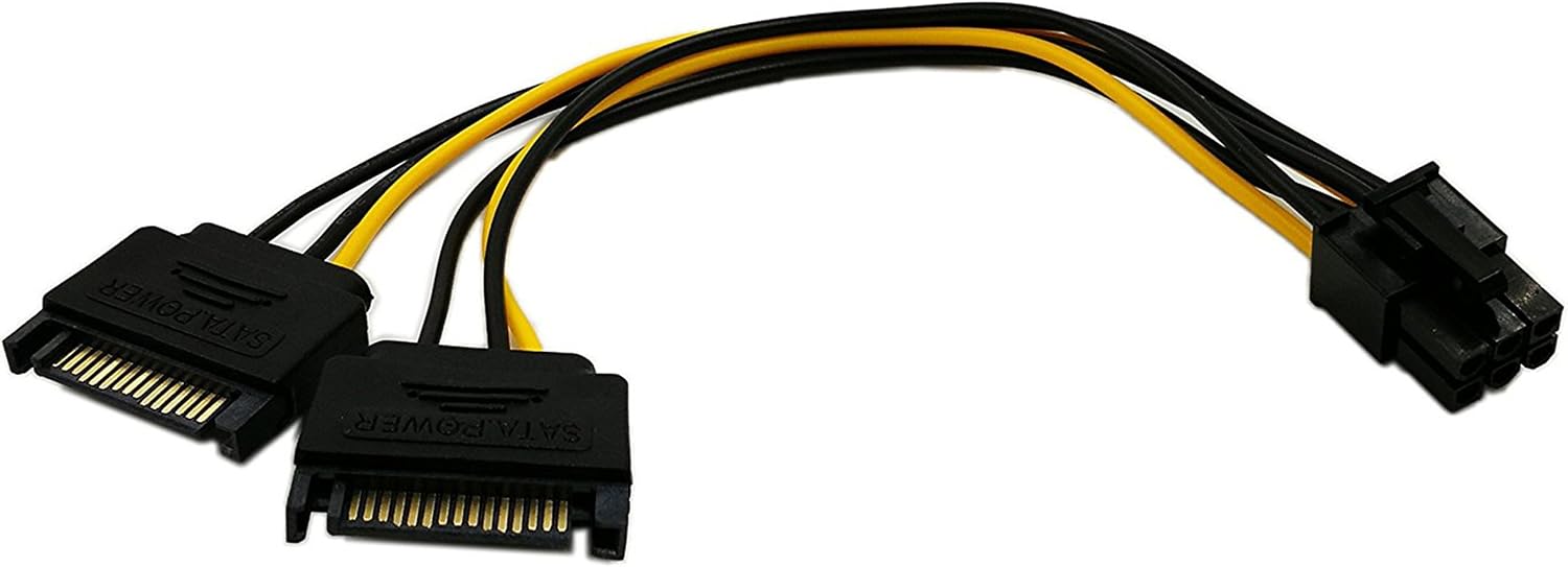 zdyCGTime 6-Inch 6 Pin PCI to 15Pin SATA Power Splitter Express Video Card Power Cable Adapter, BLACK