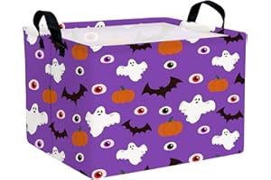 BOAMAU Large Halloween Themed Candy Gift Basket for KidsTrick or Treat Storage Bin Girls Boys Room Décor (Purple Eyed Ghost Bat)