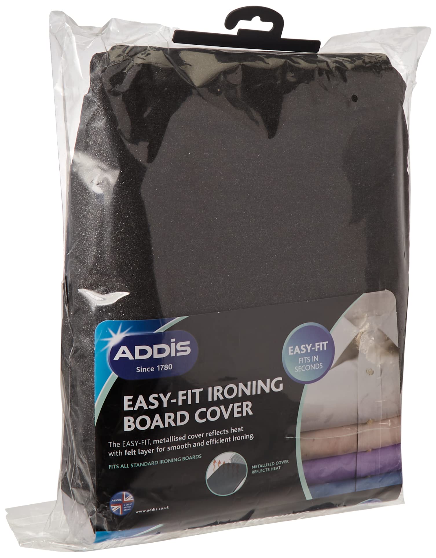 Addis 516939 Easy Fit Replacement Ironing board cover, upto 135x46cm, Reflective Silver metalised, Fabric, 10 x 23 x 34 cm