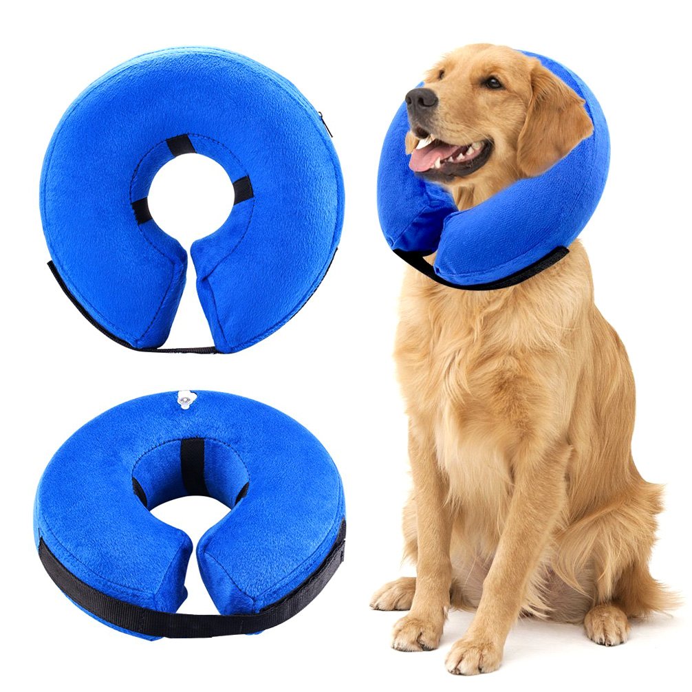 Zunea Protective Inflatable Collar for Dogs and Cats, Adjustable Soft Comfortable Pet Recovery E-Collar Surgery Wound Healing Elizabethan Cone Prevent Dogs Touching and Cats Biting - XL