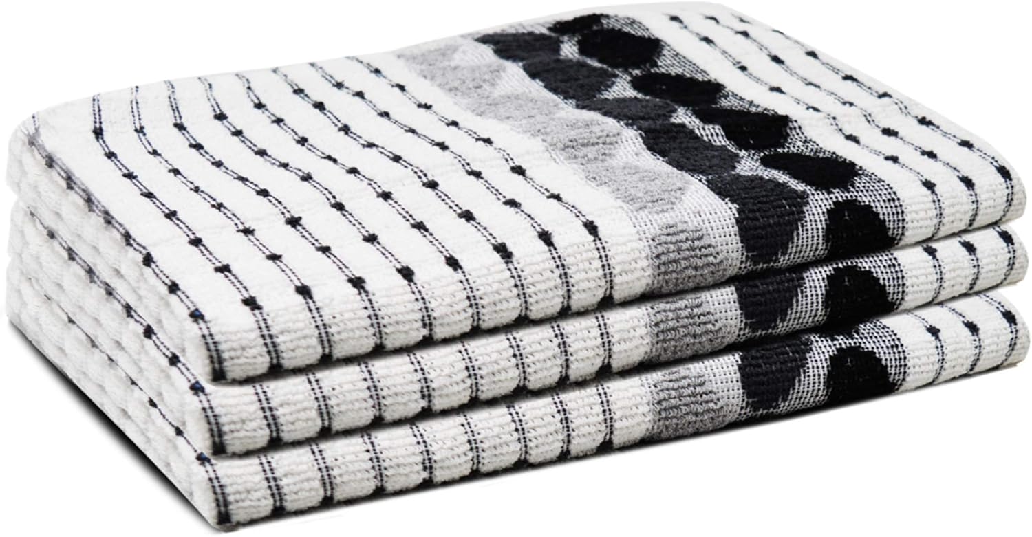 Towelogy® 3 Pack Large Cotton Tea Towels Black White Heart Shape Extra