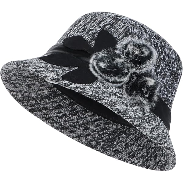 Houndstooth Black White Wool Blend Retro Classic Bucket Hat DOCILA Black and White Houndstooth Check Bucket Hat for  main image 4