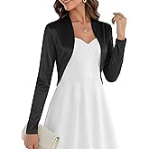 Belle Poque Women Long Sleeve Bolero Shrug Open Front Satin Jacket Ruffled Shrugs for Evening Dresses Formal