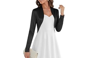 Belle Poque Women Long Sleeve Bolero Shrug Open Front Satin Jacket Ruffled Shrugs for Evening Dresses Formal