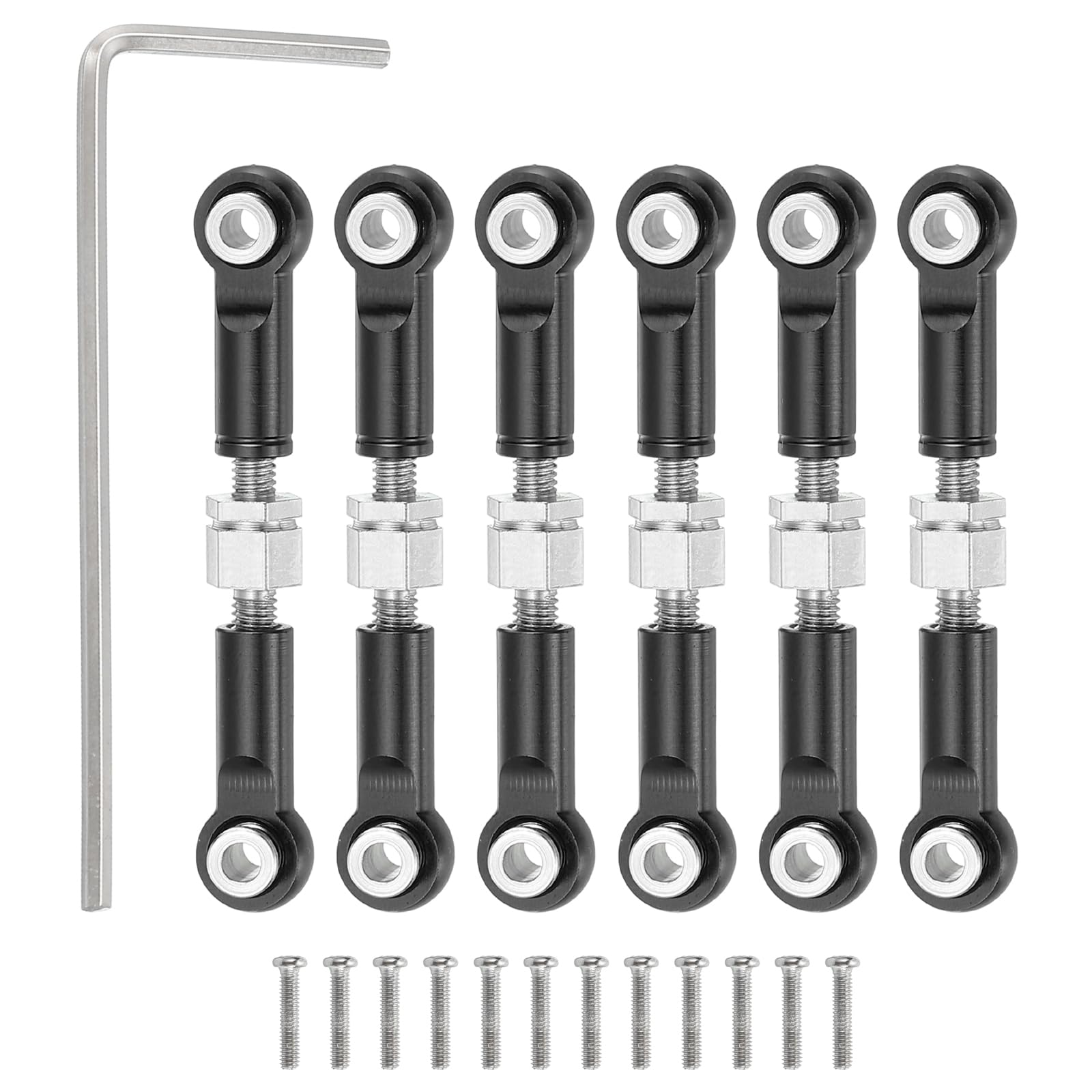 sourcing map 6 Pcs Steering Servo Turnbuckle Rod RC Aluminum Alloy Linkages for A959 A969 A979 K929 1/18 On-Road RC Car (Black, 37mm)