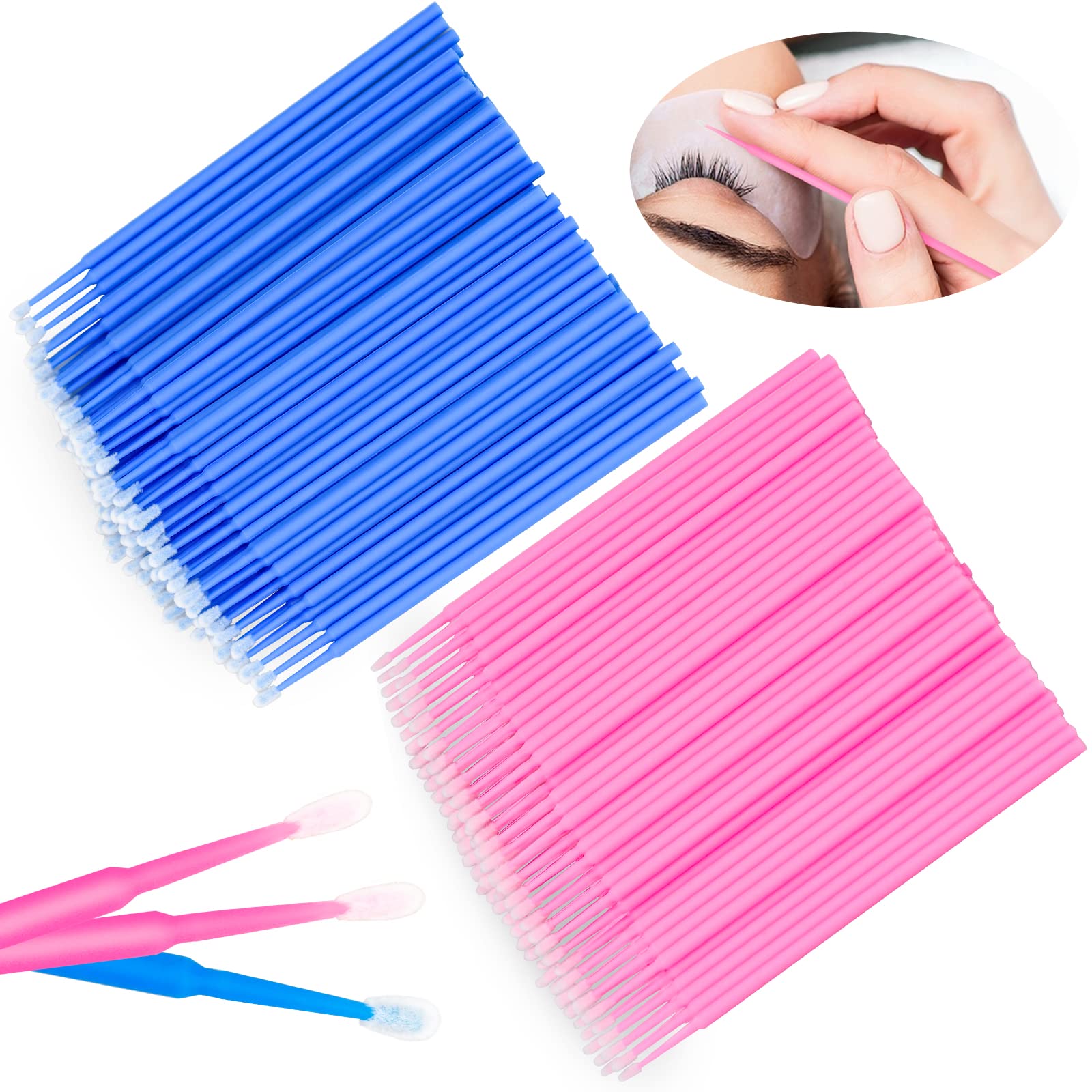 SAMENGTR 200PCS Micro Applicators Brushes, Pink Disposable Eyeliner Brushes Micro Make Up Mascara Brushes for Eyelash Extension